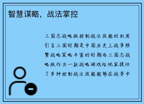 智慧谋略，战法掌控